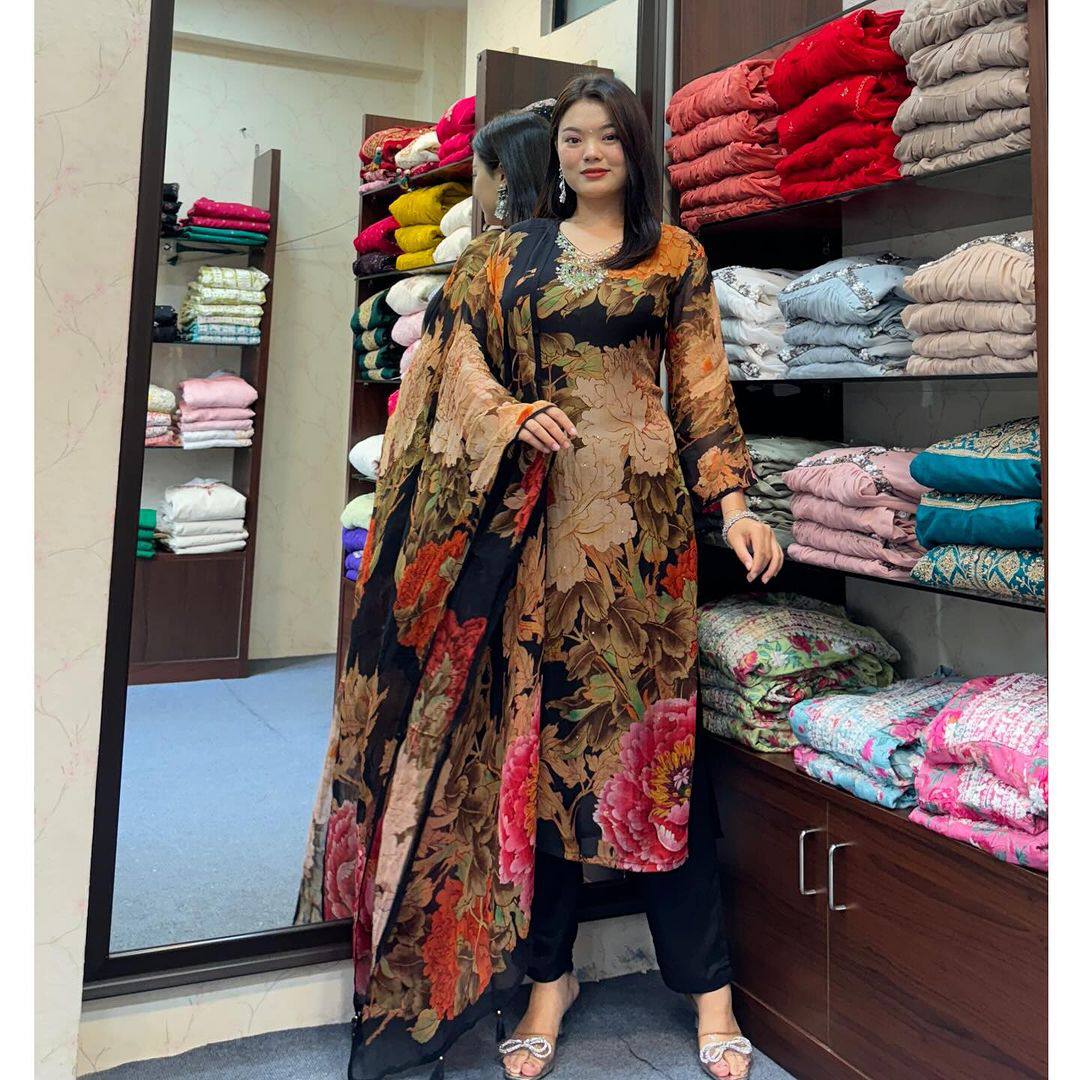 Women's designer flower print kurta pant with dupatta sets
