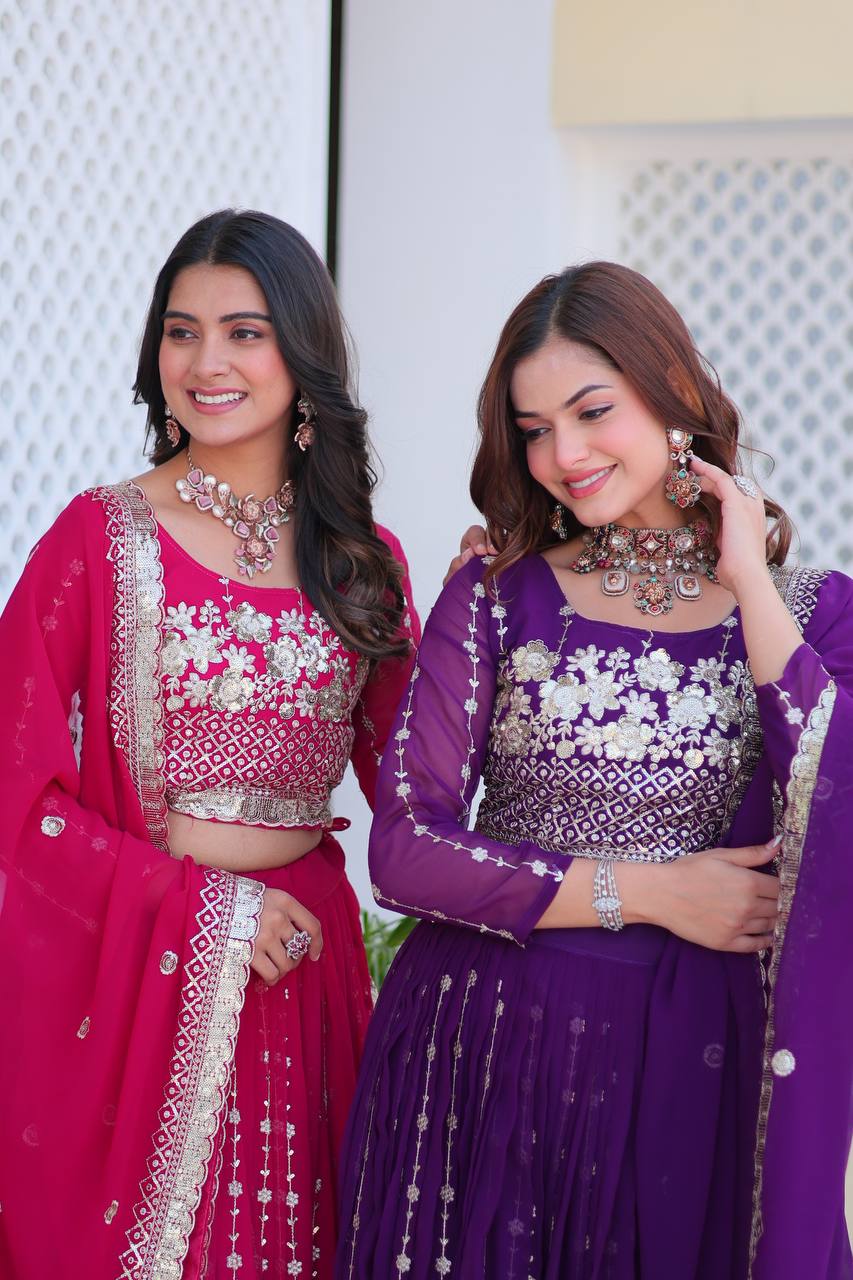 Women's faux georgette wedding wear readyto wear lehenga set