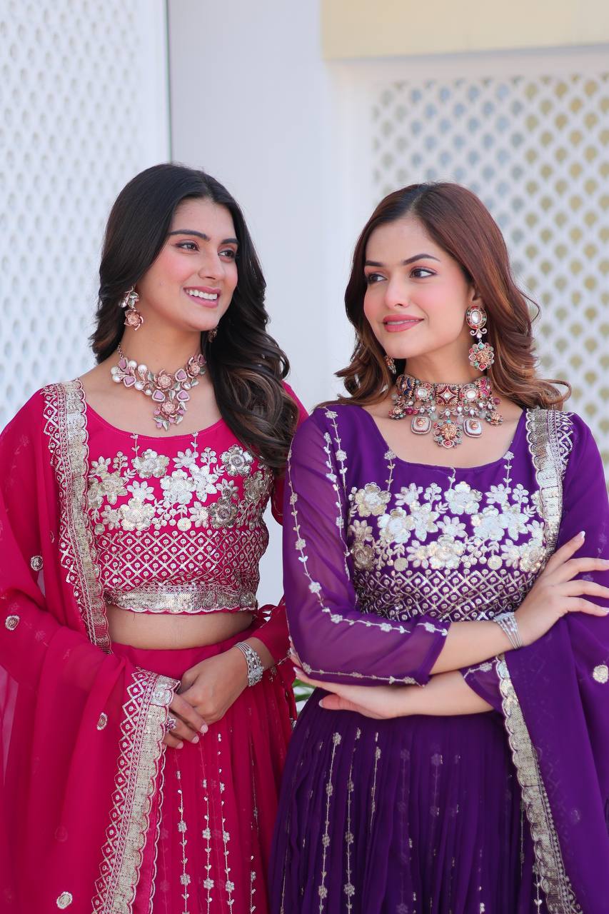 Women's faux georgette wedding wear readyto wear lehenga set