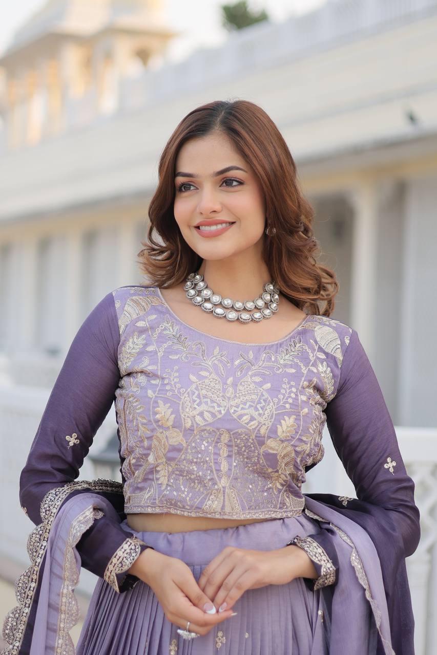 Women's designer Chinnon silk handwork choli lehenga with dupatta sets