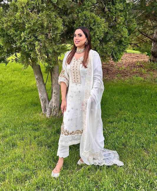 White kurta pant with dupatta sets,Elegant Ready to Wear Outfit Set
