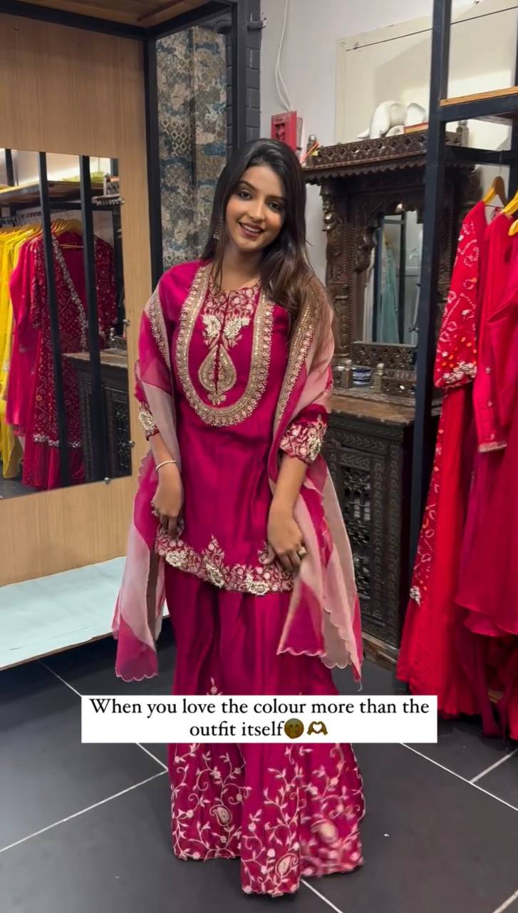 Women's designer faux georgette kurta sets with organza dupatta