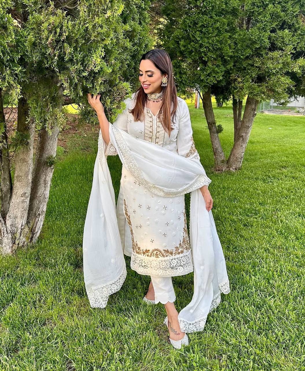 White kurta pant with dupatta sets,Elegant Ready to Wear Outfit Set