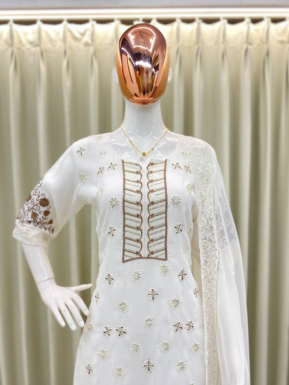 White kurta pant with dupatta sets,Elegant Ready to Wear Outfit Set