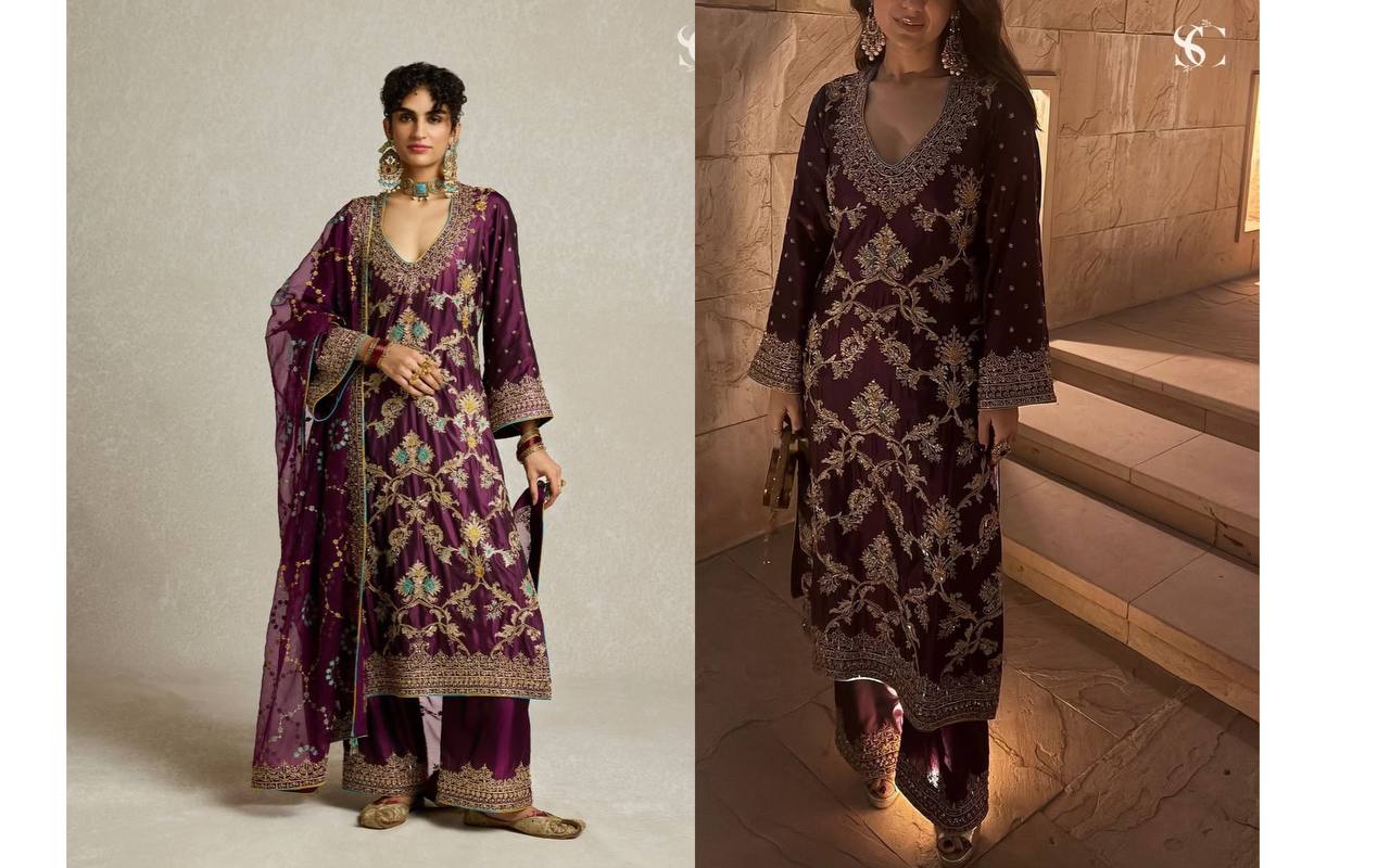 Wedding wear chinnon silk kurta palazzo sets