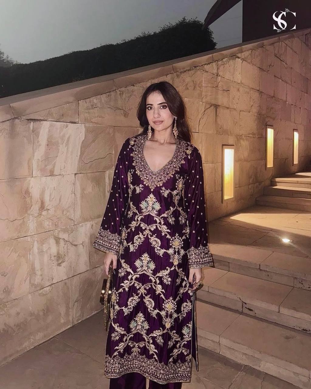 Wedding wear chinnon silk kurta palazzo sets