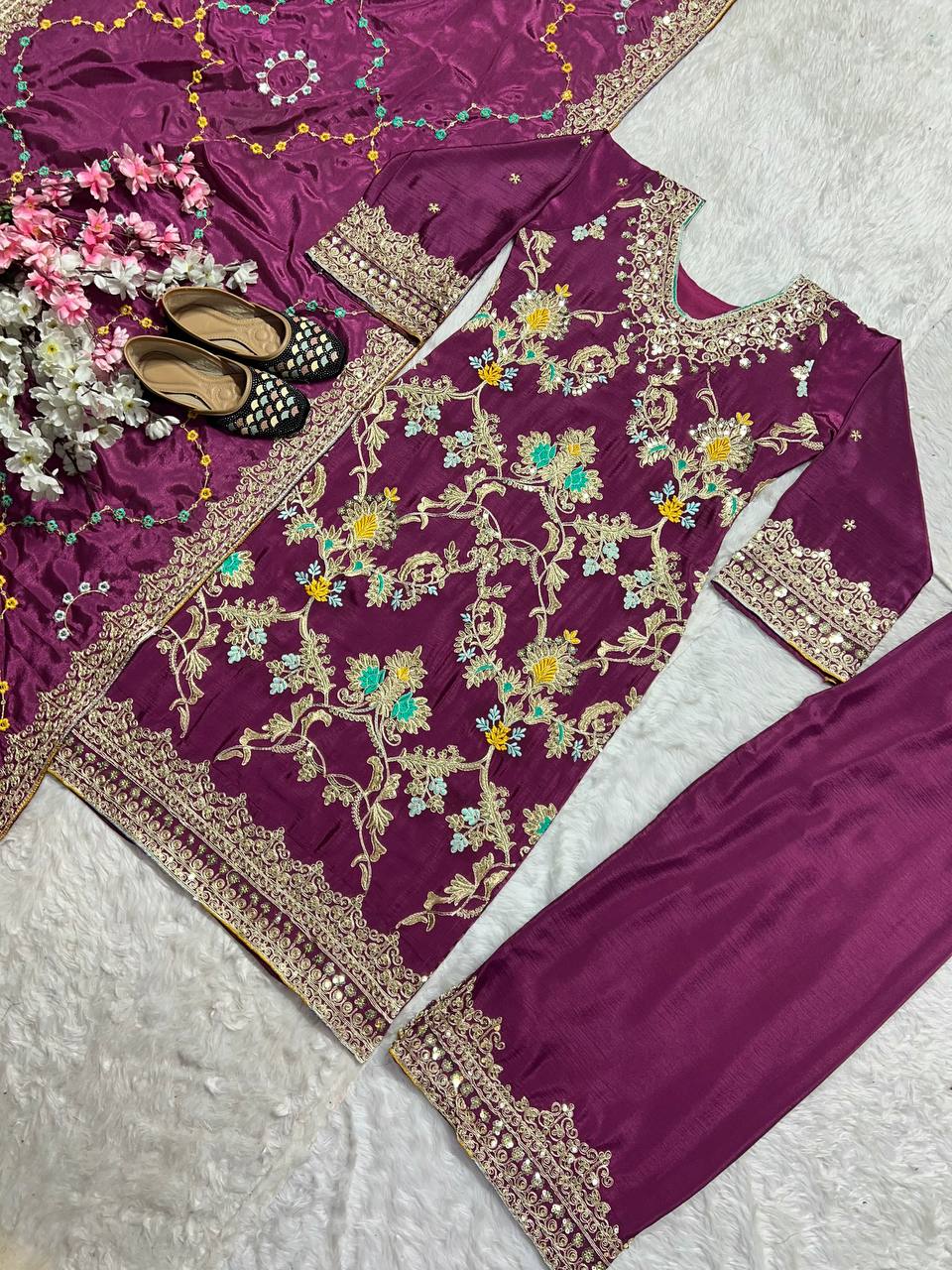 Wedding wear chinnon silk kurta palazzo sets