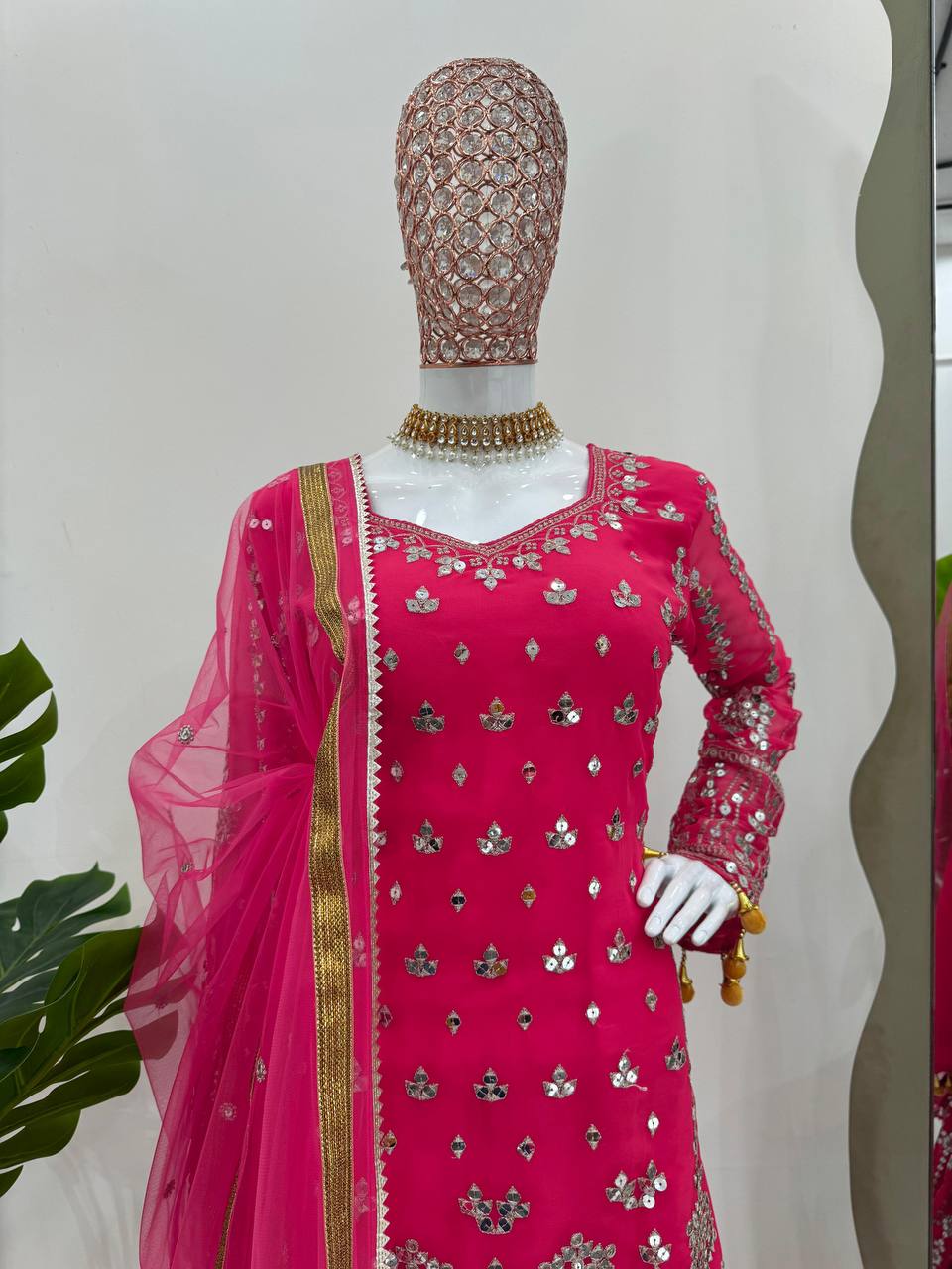 wedding special Heavy sequence work georgette kurta sharara with dupatta sets