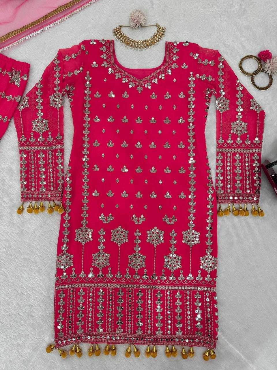 wedding special Heavy sequence work georgette kurta sharara with dupatta sets