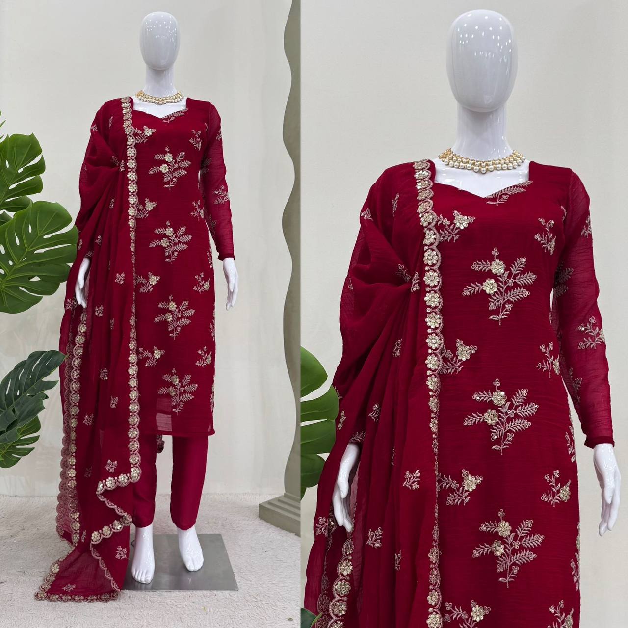 Women's designer  Crunchy Silk thread and handwork kurta sets