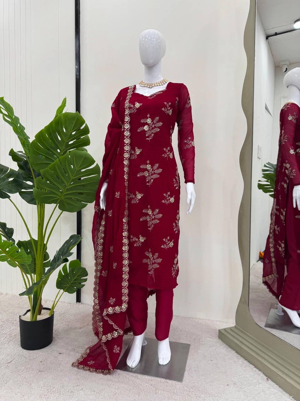 Women's designer  Crunchy Silk thread and handwork kurta sets