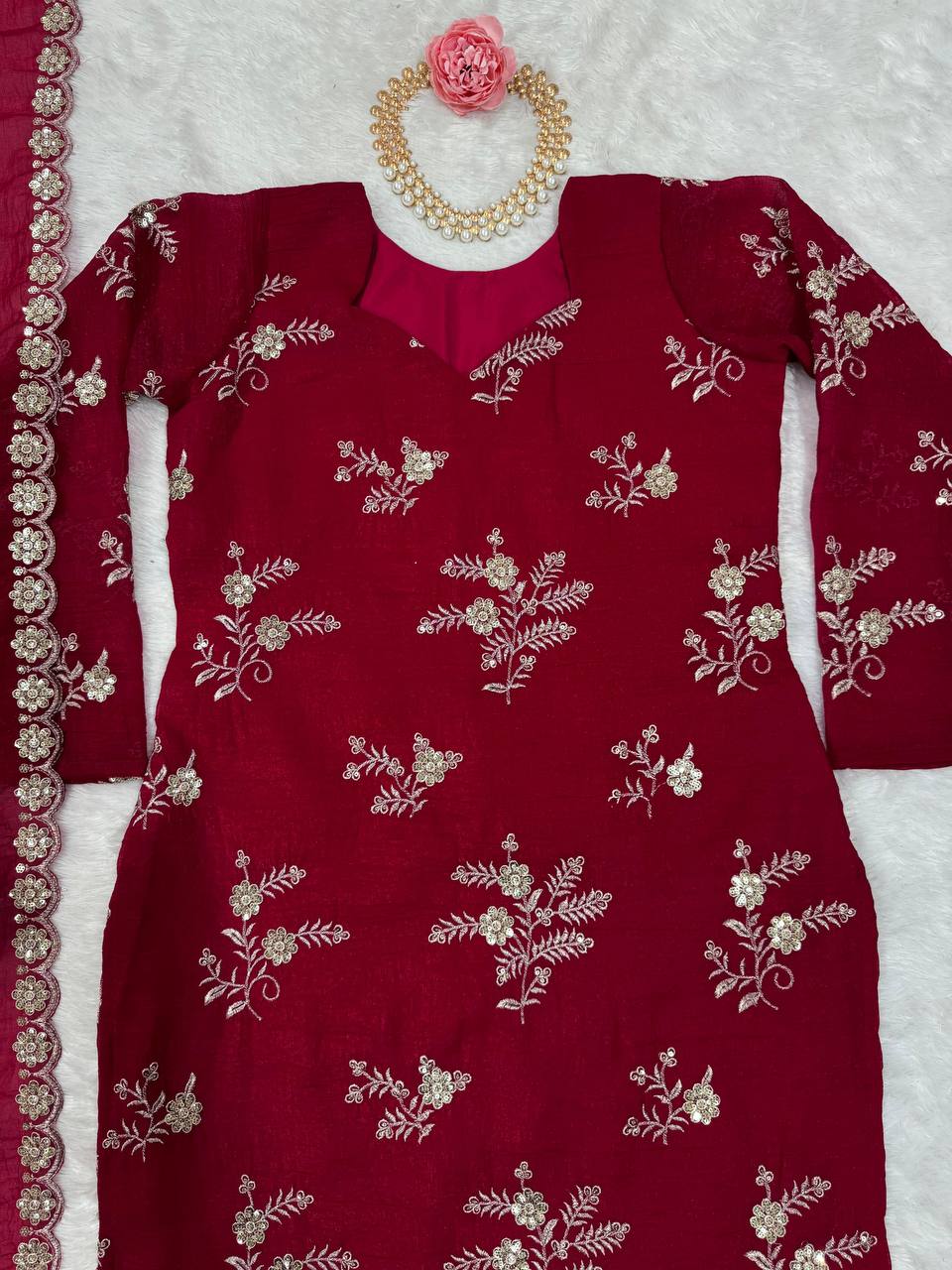Women's designer  Crunchy Silk thread and handwork kurta sets