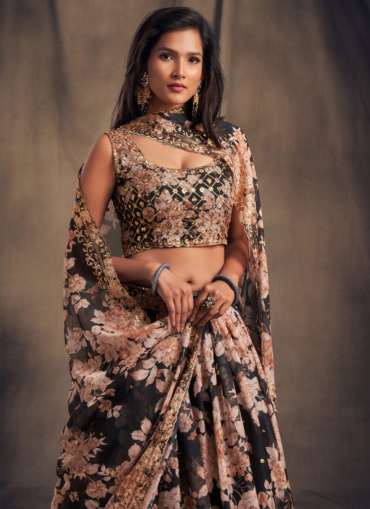 Organza Embroidered Work Trendy Lehenga Choli In Black