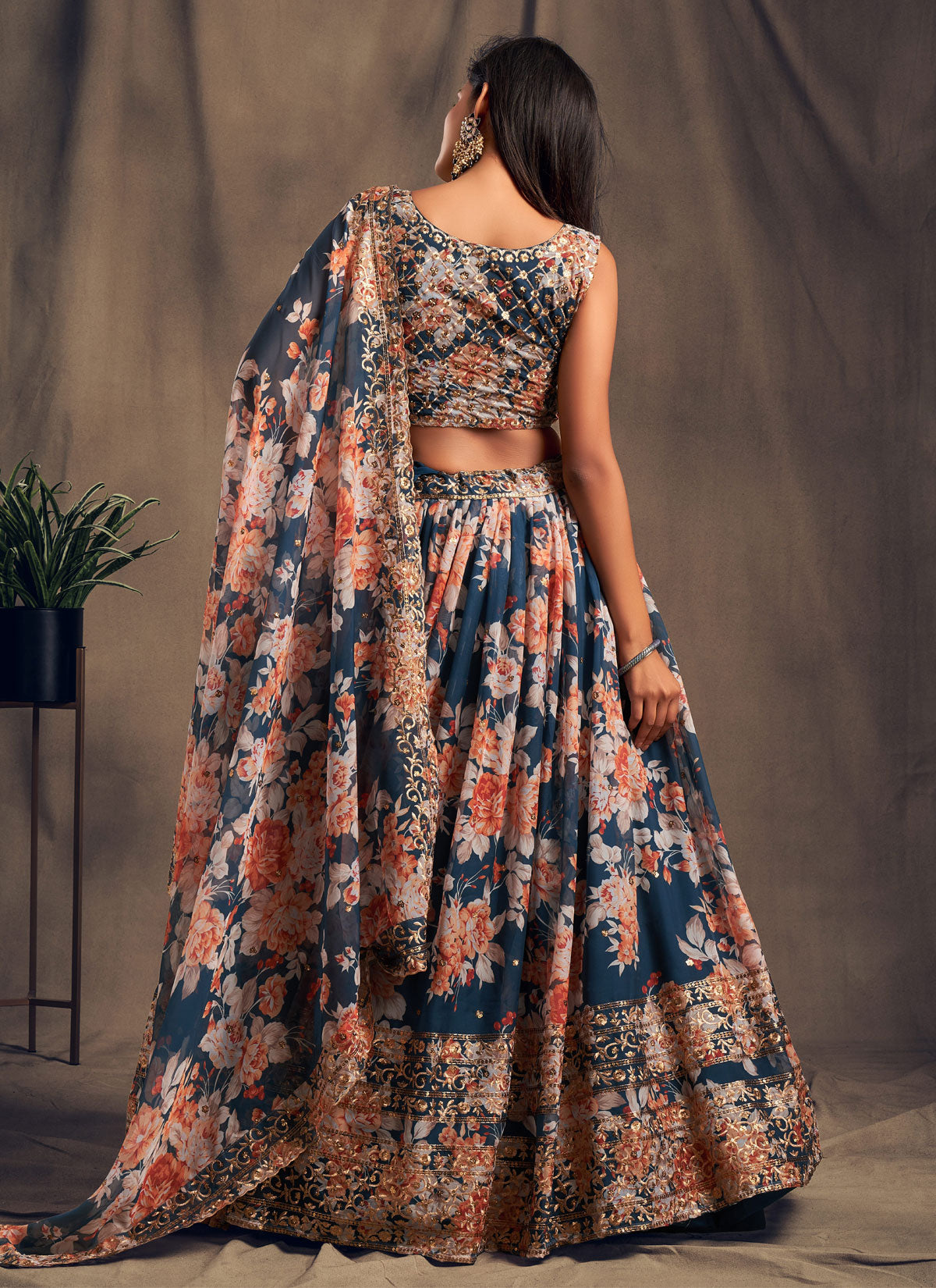 Organza Trendy Lehenga Choli With Resham Work In Navy Blue