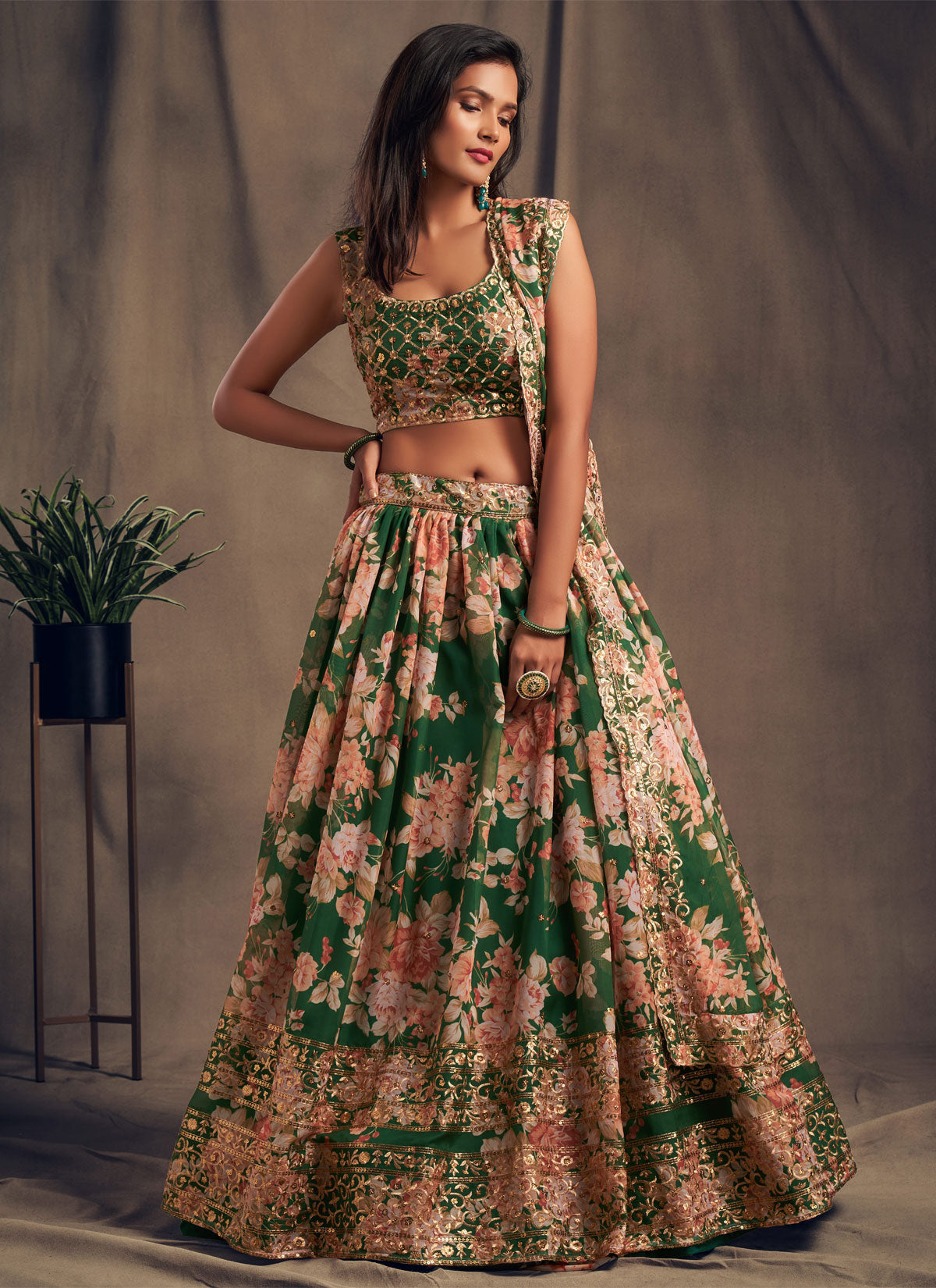 Organza Trendy Lehenga Choli With Sequins Work In Green