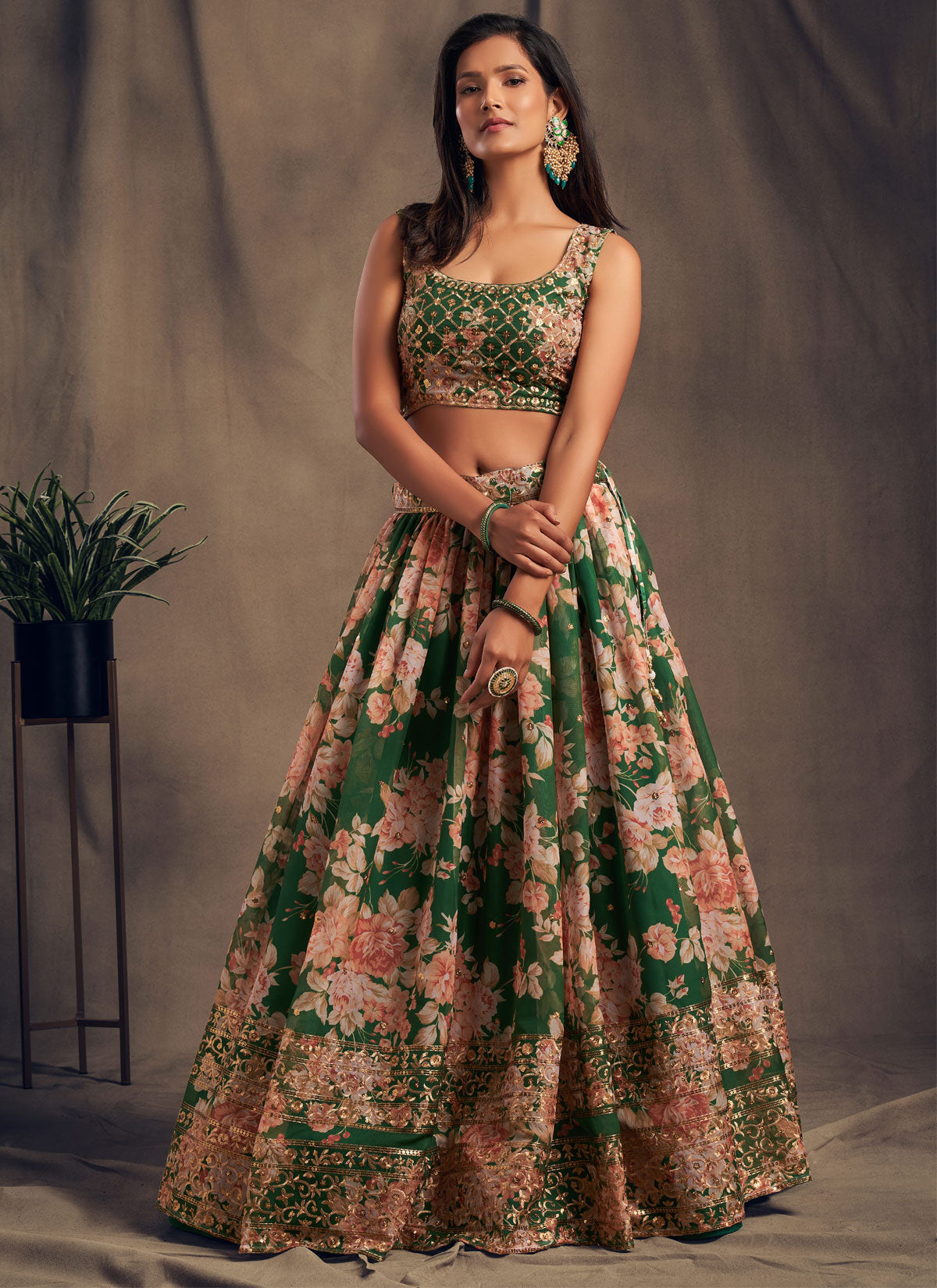 Organza Trendy Lehenga Choli With Sequins Work In Green