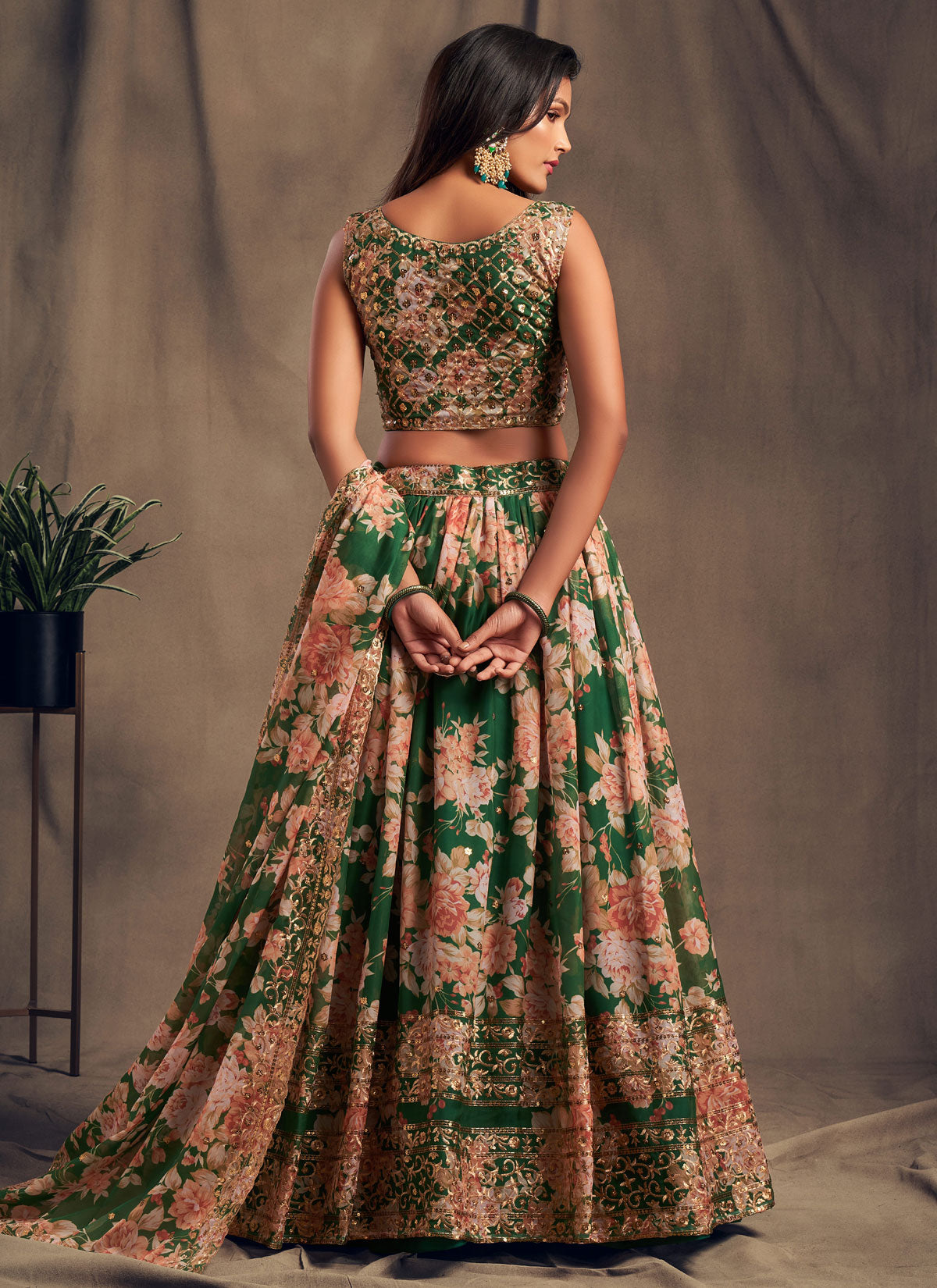 Organza Trendy Lehenga Choli With Sequins Work In Green