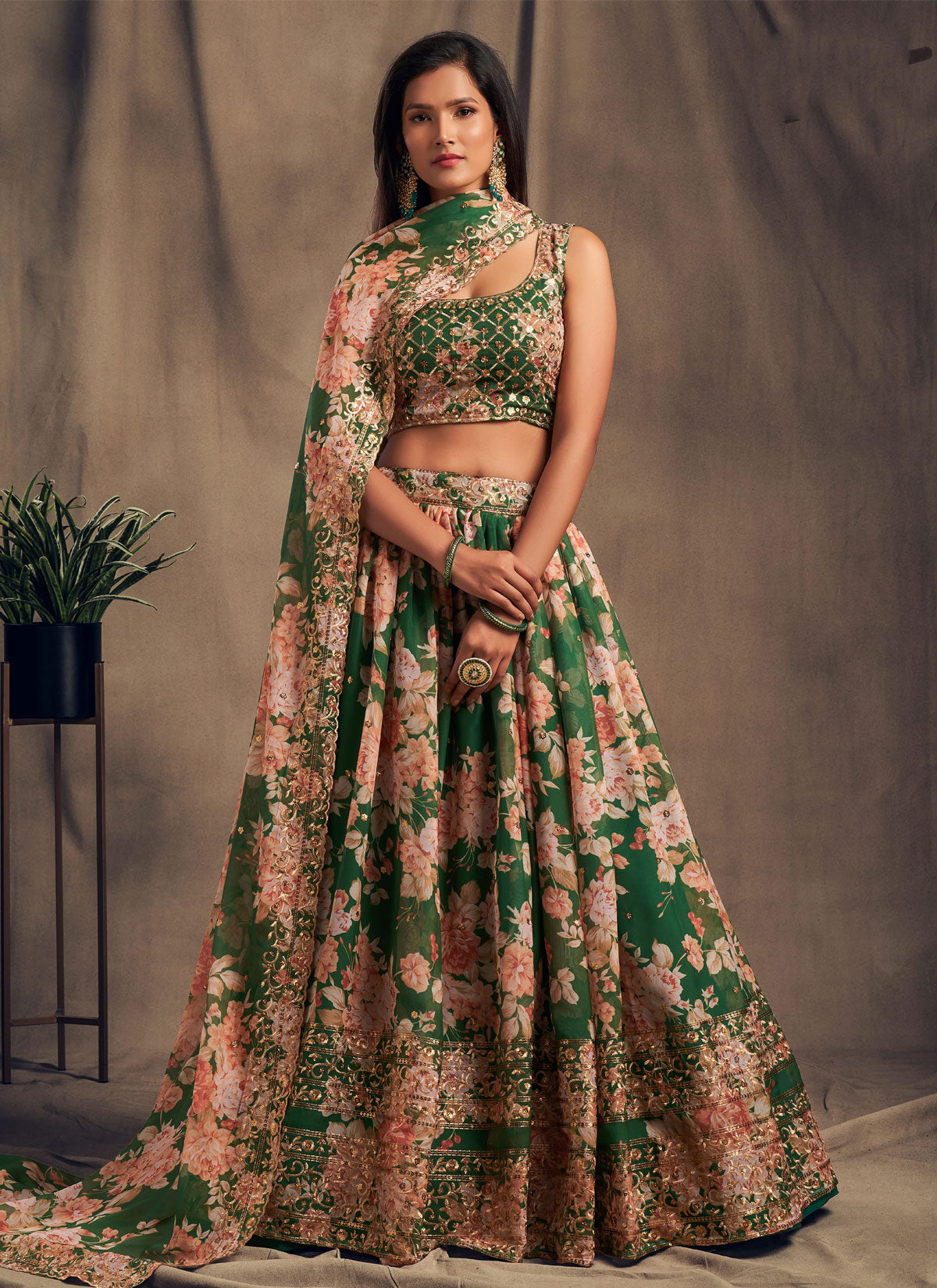 Organza Trendy Lehenga Choli With Sequins Work In Green
