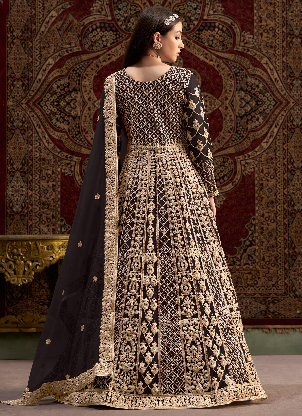 Black Net Anarkali Suit With Embroidered Work For Festival