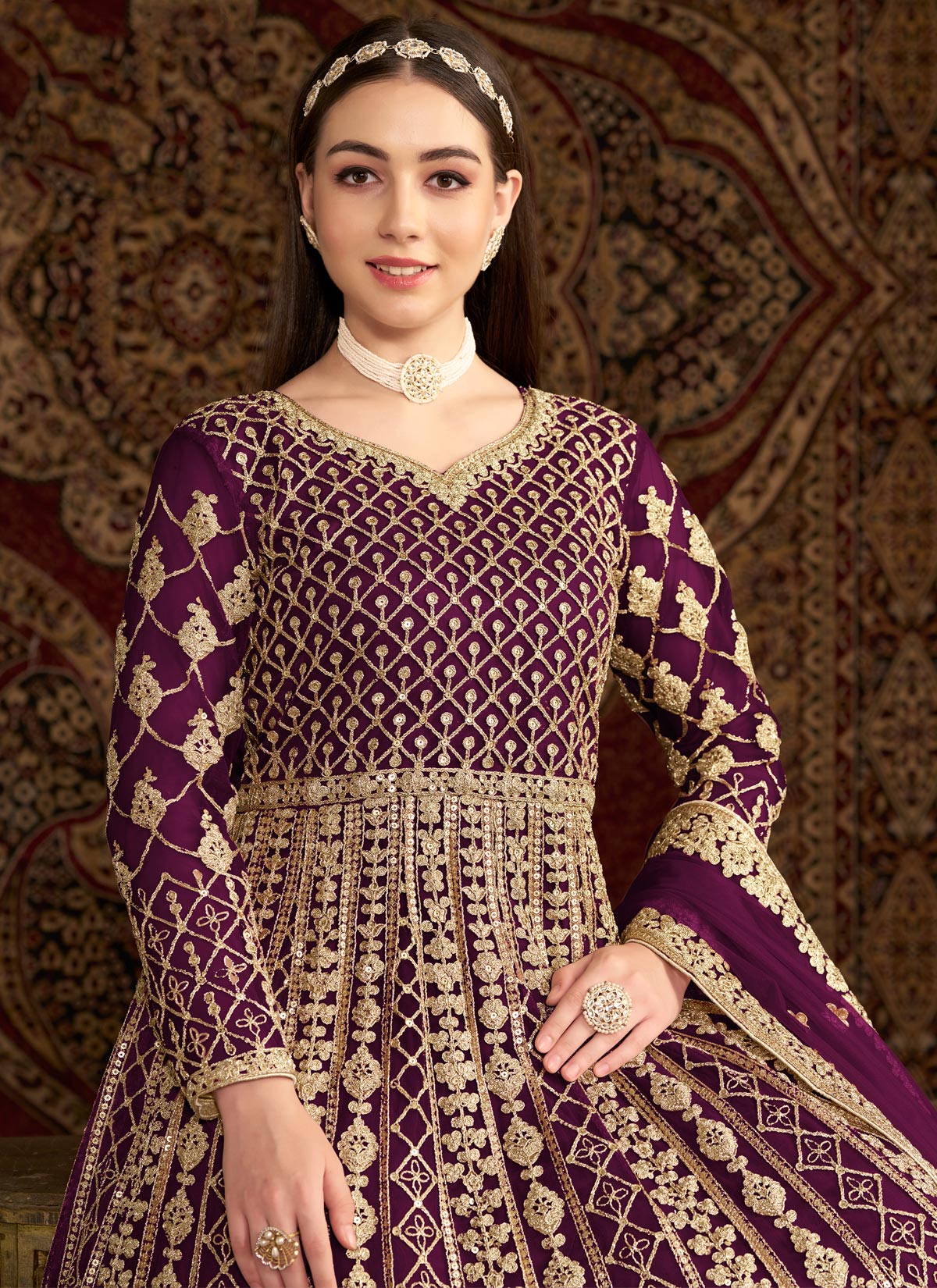 Net Embroidered Work Designer Anarkali Suit In Purple