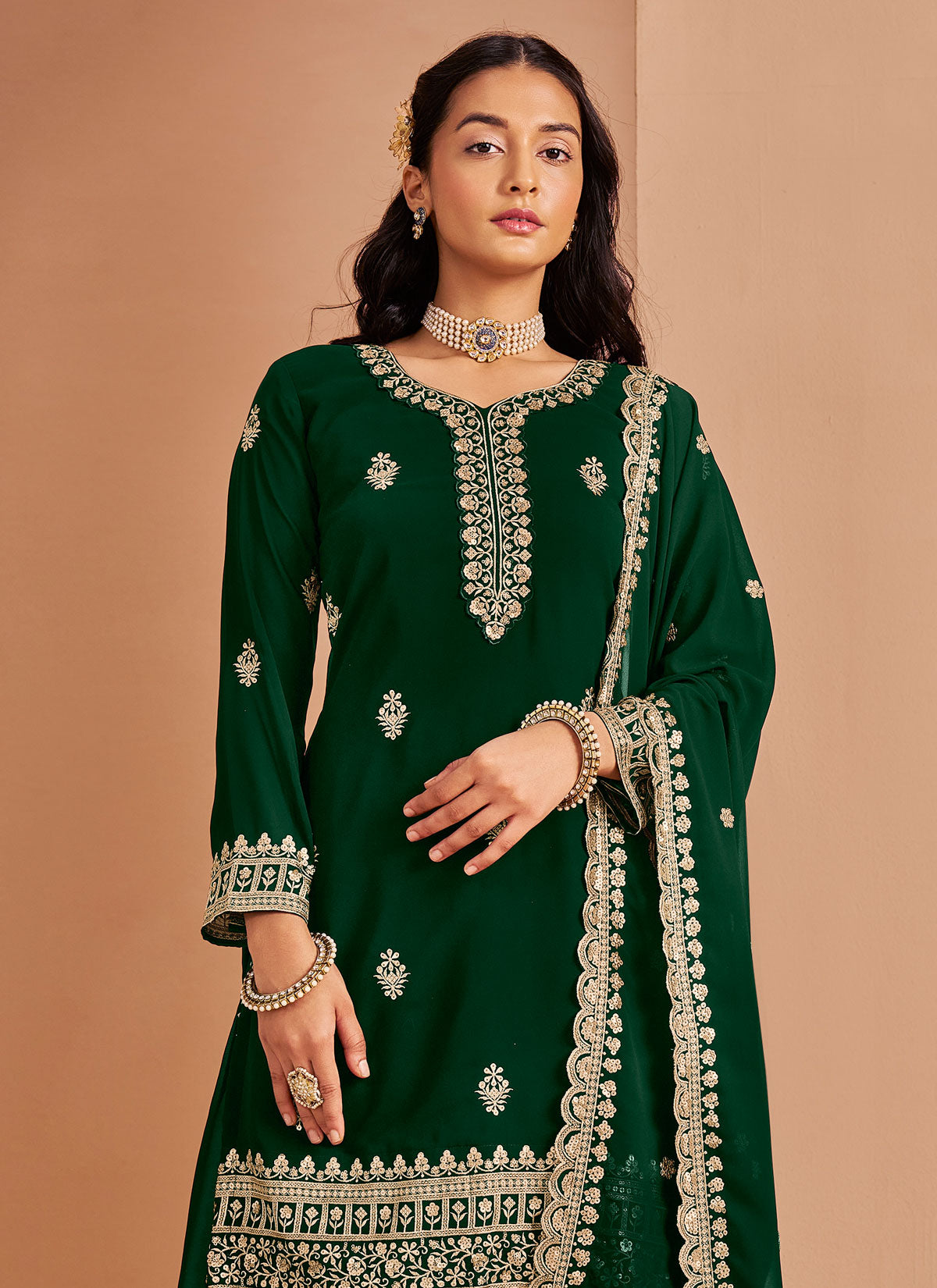 Georgette Palazzo Suit With Resham Work For Wedding