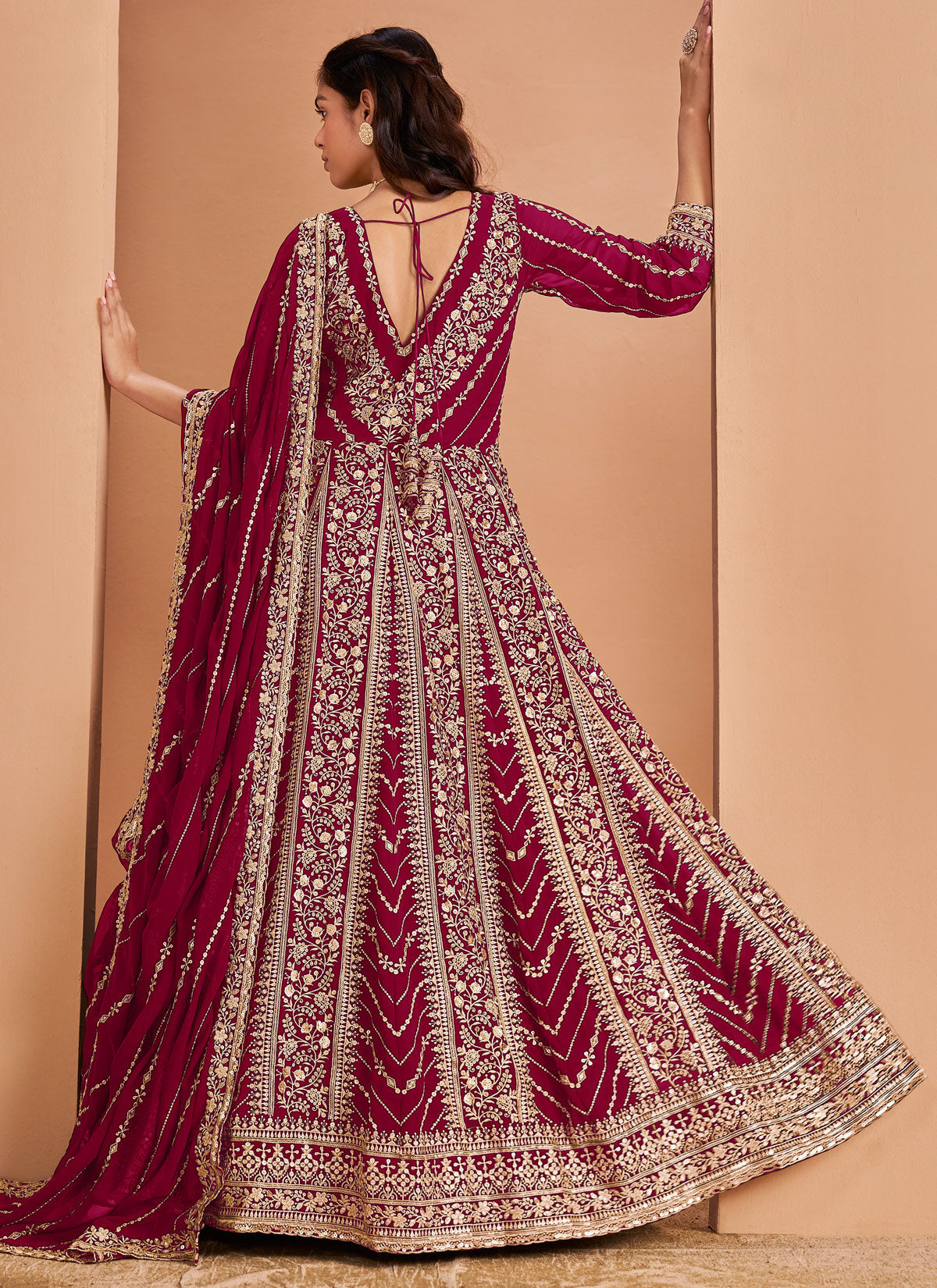 Georgette Anarkali Suit In Rose Pink With Resham Work For Party