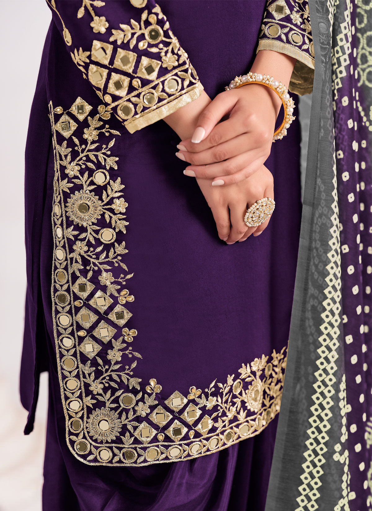 Resham Work Punjabi Salwar Suit For Ceremonial In Purple