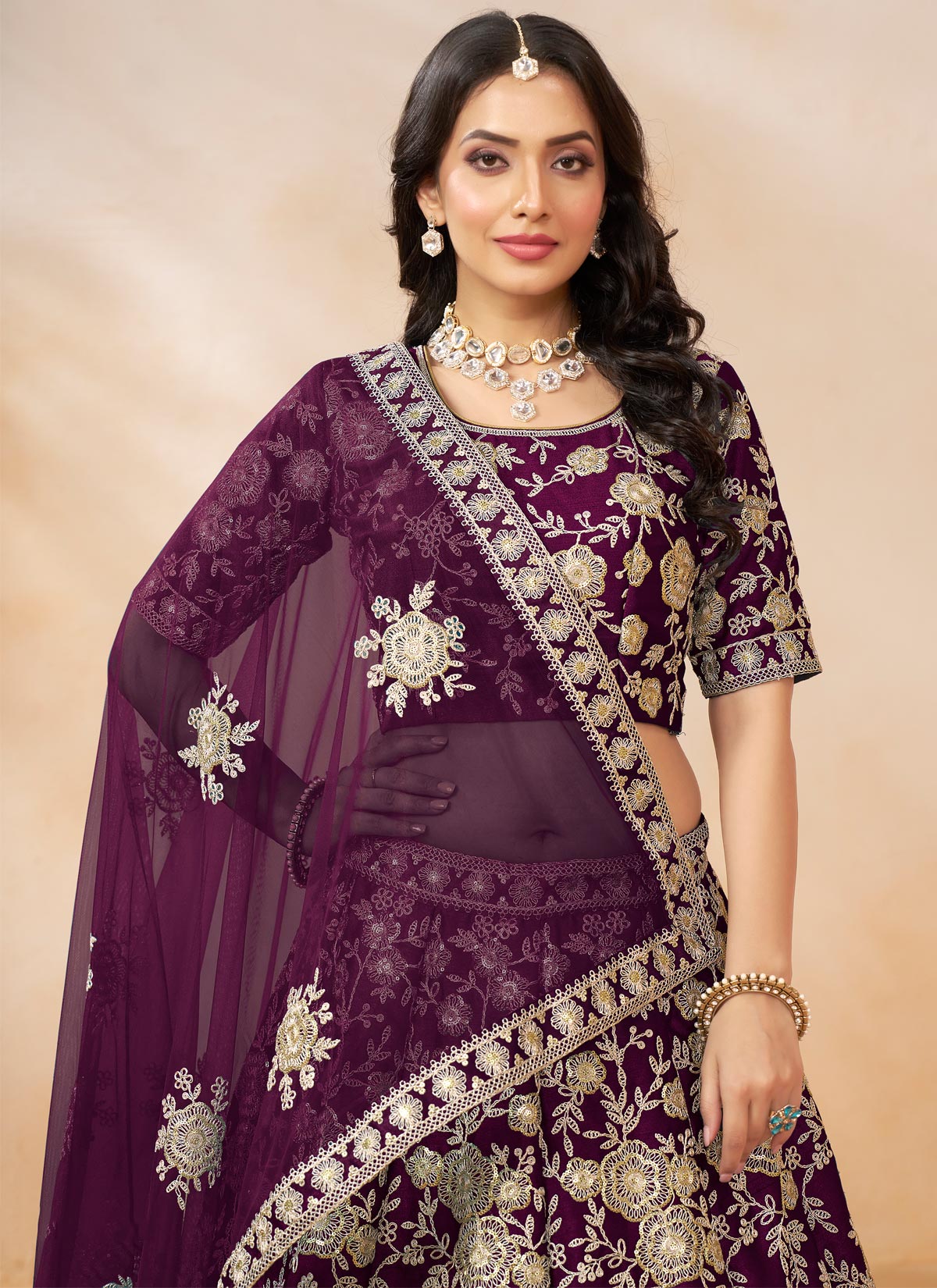 Silk Resham Work Designer Lehenga Choli In Purple