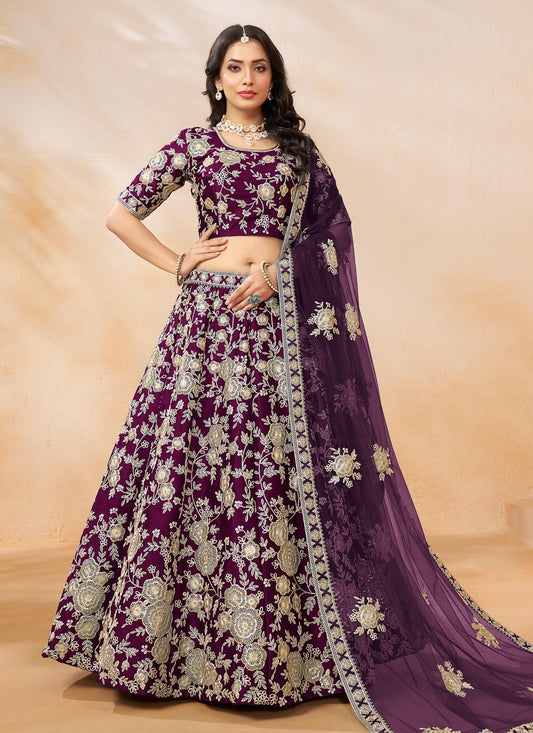 Silk Resham Work Designer Lehenga Choli In Purple