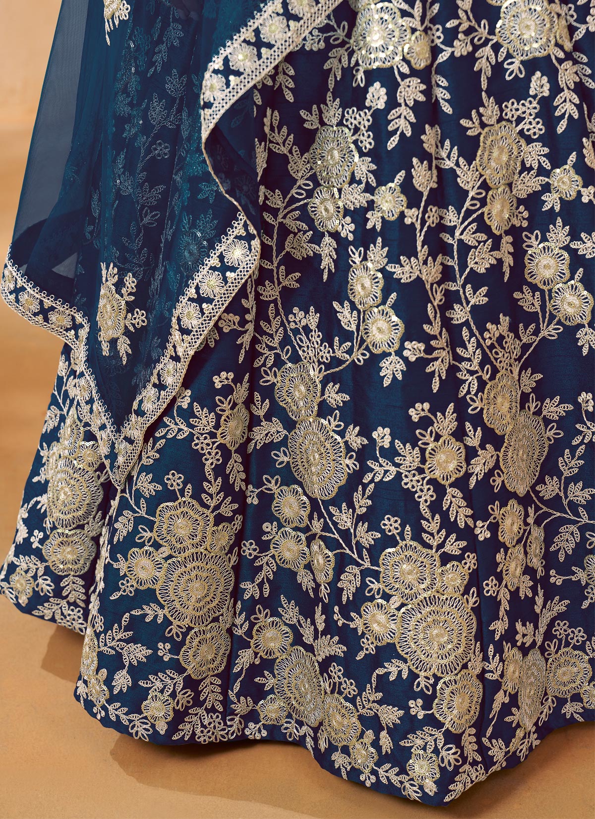 Embroidered Work Silk Designer Lehenga Choli In Navy Blue