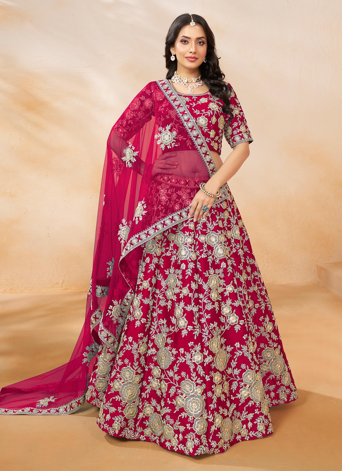 Resham Work Silk Trendy Lehenga Choli In Rose Pink For Women