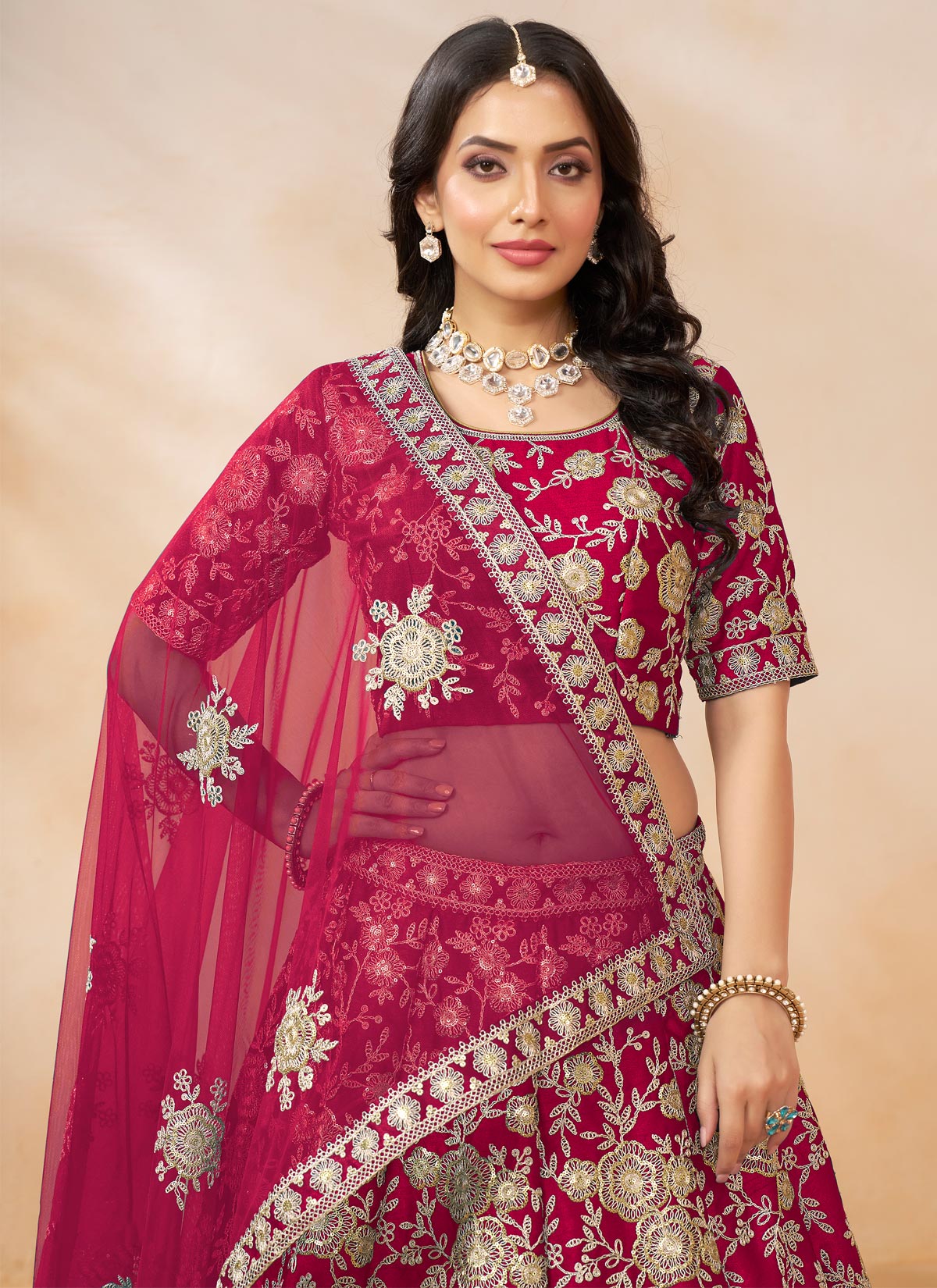 Resham Work Silk Trendy Lehenga Choli In Rose Pink For Women