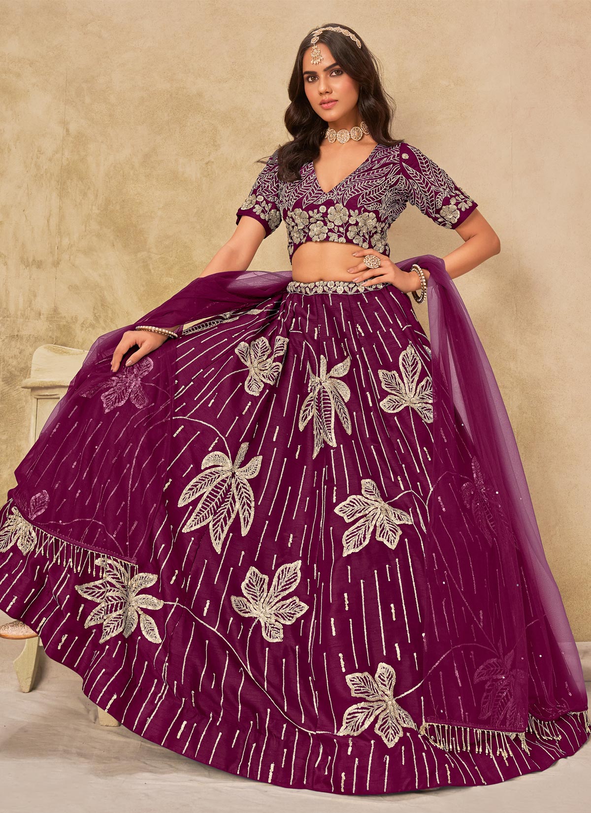 Silk Designer Lehenga Choli With Sequins Work In Purple For Festival