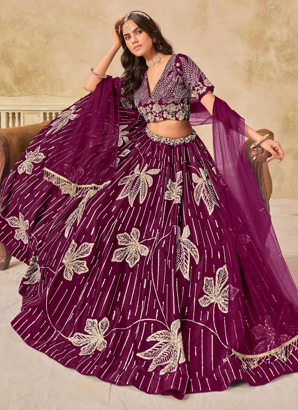 Silk Designer Lehenga Choli With Sequins Work In Purple For Festival