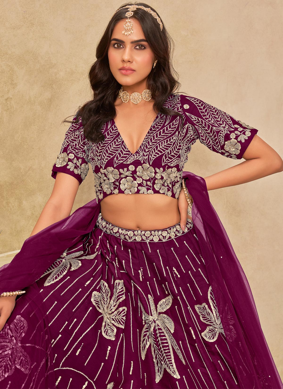 Silk Designer Lehenga Choli With Sequins Work In Purple For Festival