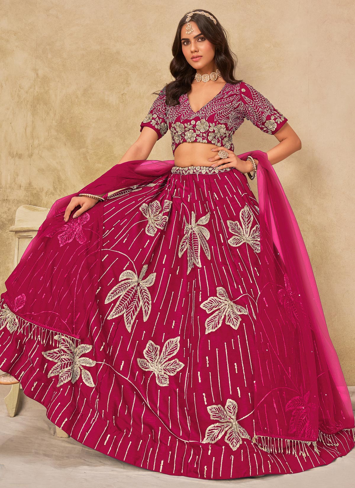 Embroidered Work Silk Designer Lehenga Choli In Rose Pink