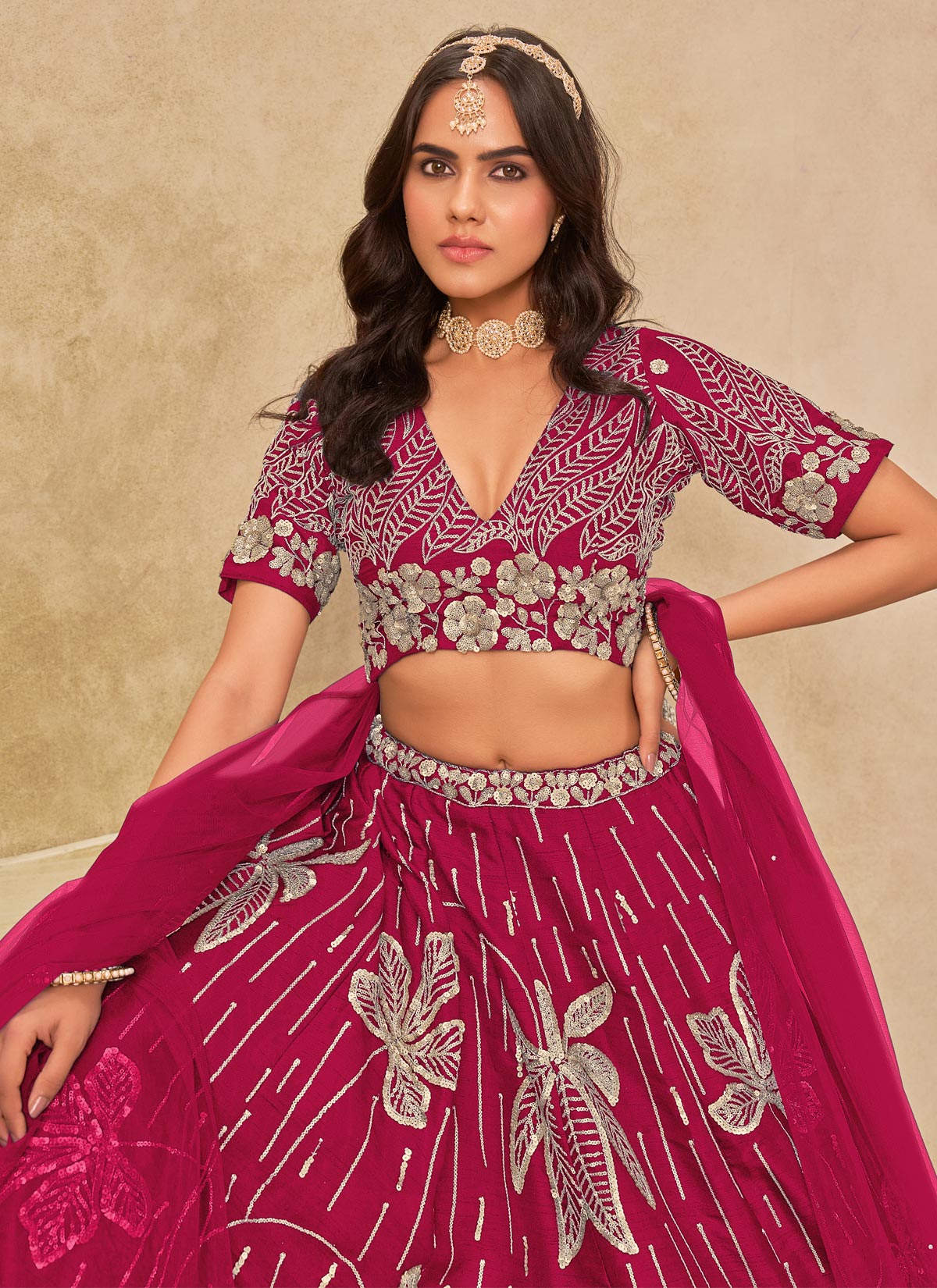 Embroidered Work Silk Designer Lehenga Choli In Rose Pink