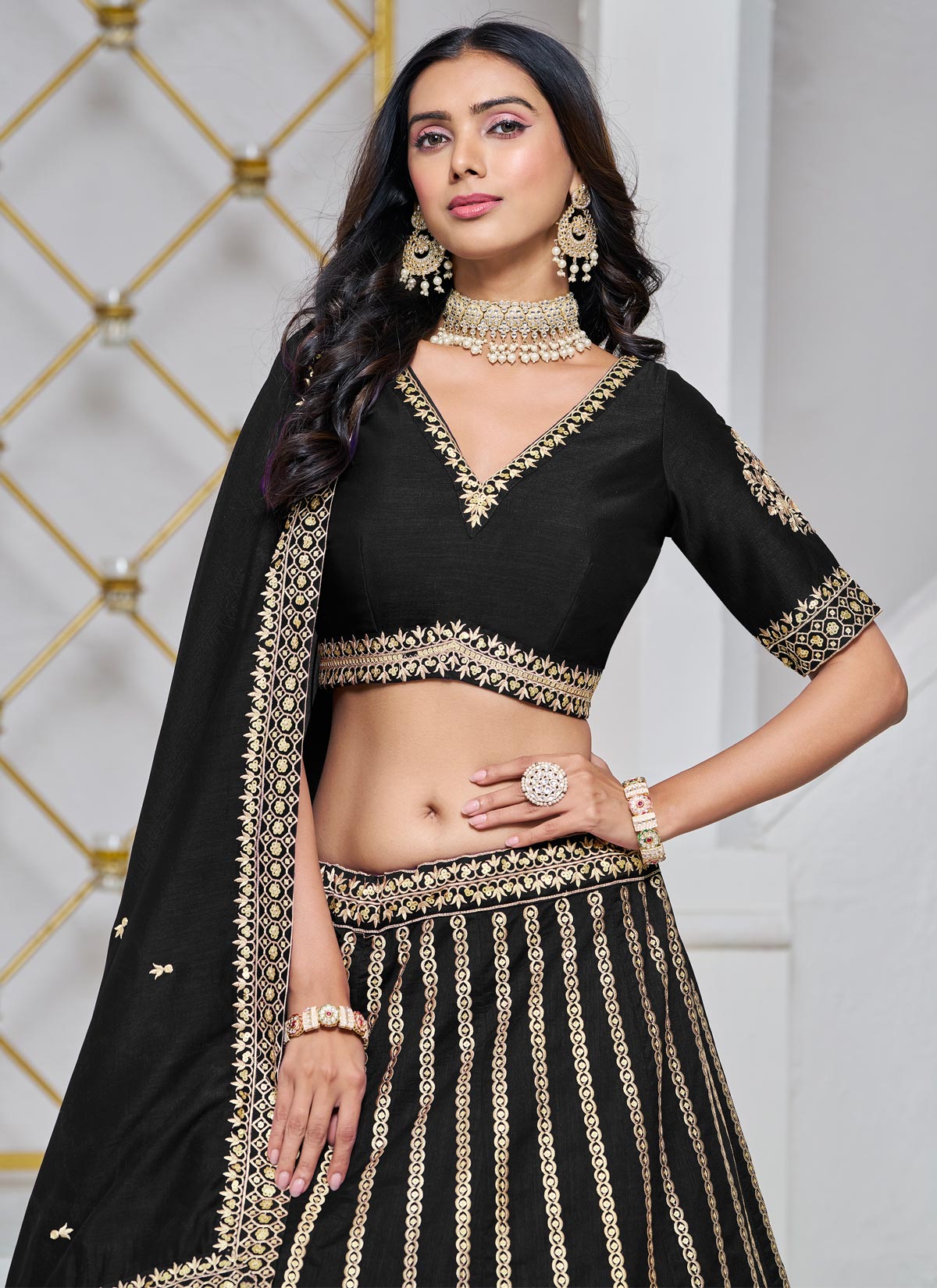 Silk Trendy Lehenga Choli In Black With Embroidered Work
