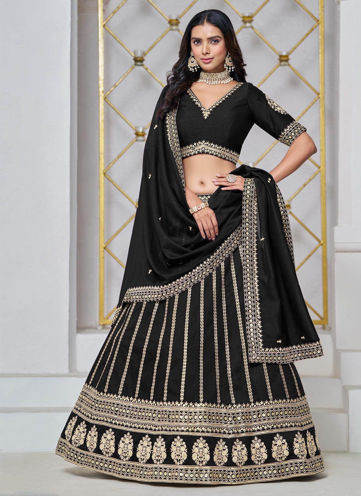 Silk Trendy Lehenga Choli In Black With Embroidered Work