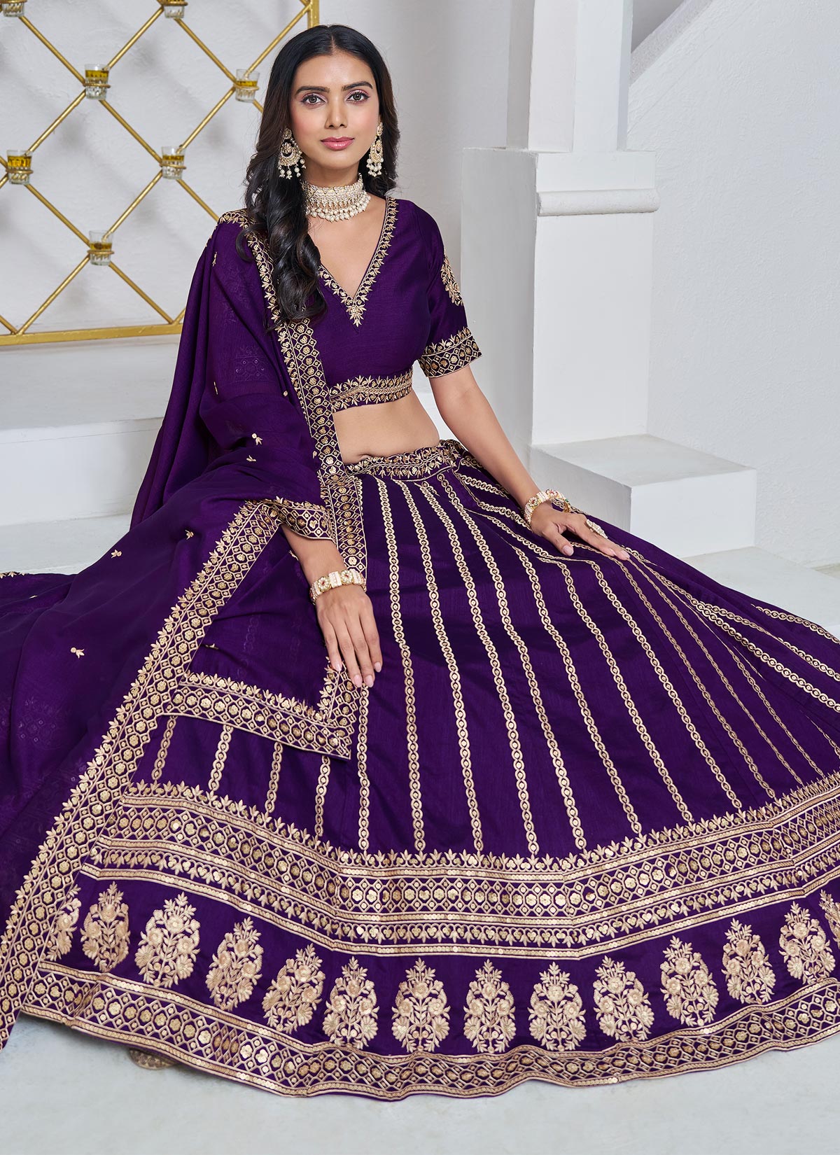 Silk Trendy Lehenga Choli With Embroidered Work In Purple
