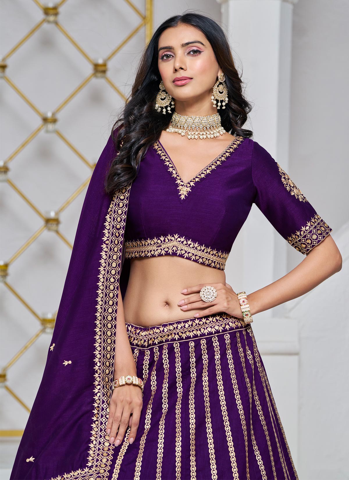 Silk Trendy Lehenga Choli With Embroidered Work In Purple
