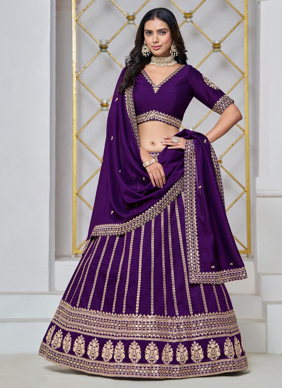 Silk Trendy Lehenga Choli With Embroidered Work In Purple