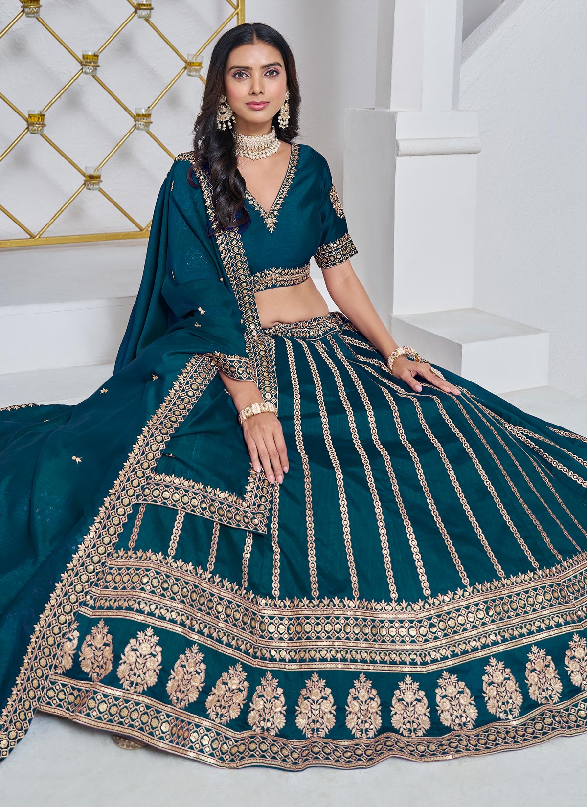 Silk Designer Lehenga Choli With Embroidered Work For Women In Teal