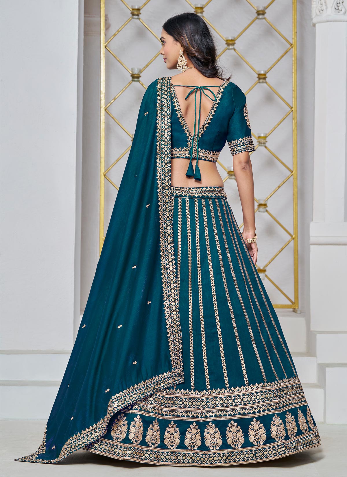 Silk Designer Lehenga Choli With Embroidered Work For Women In Teal