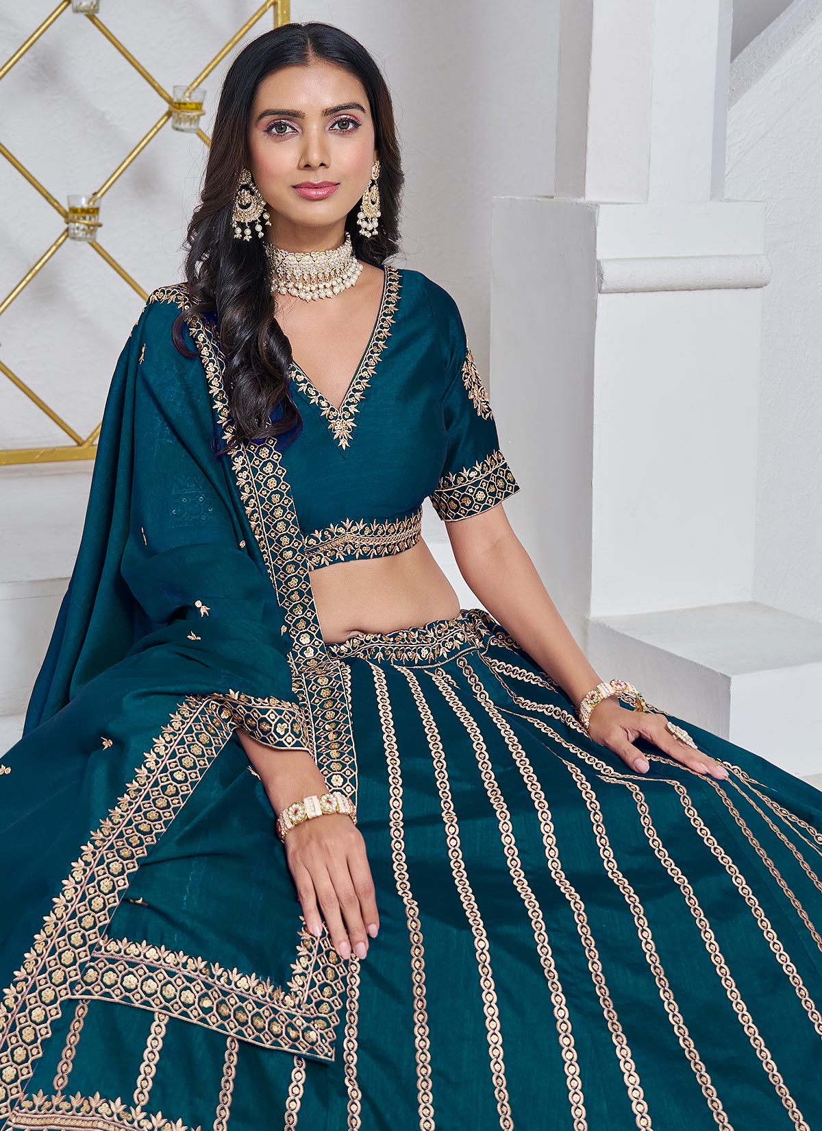 Silk Designer Lehenga Choli With Embroidered Work For Women In Teal