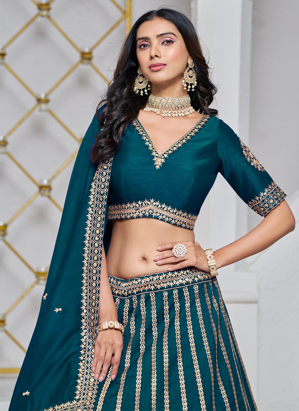 Silk Designer Lehenga Choli With Embroidered Work For Women In Teal