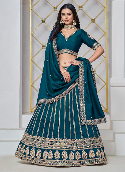 Silk Designer Lehenga Choli With Embroidered Work For Women In Teal