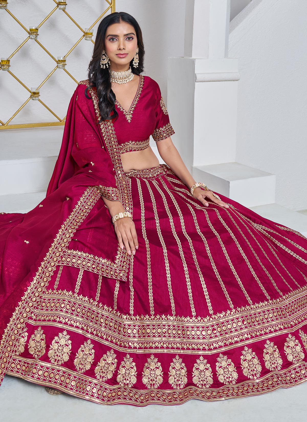 Silk Trendy Lehenga Choli With Resham Work For Wedding In Rose Pink
