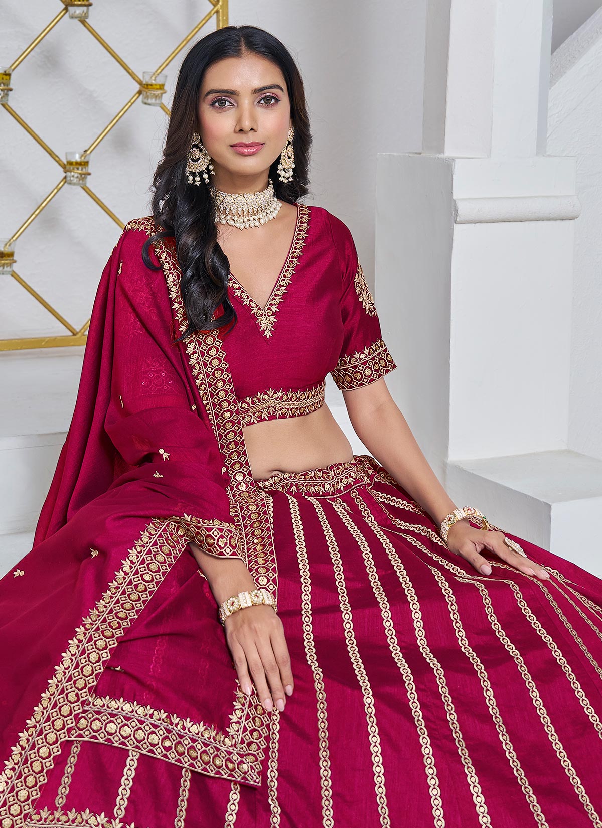Silk Trendy Lehenga Choli With Resham Work For Wedding In Rose Pink