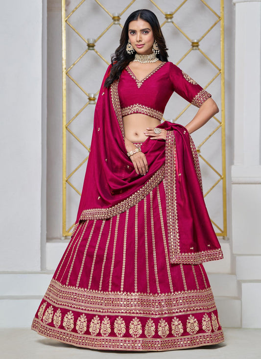 Silk Trendy Lehenga Choli With Resham Work For Wedding In Rose Pink
